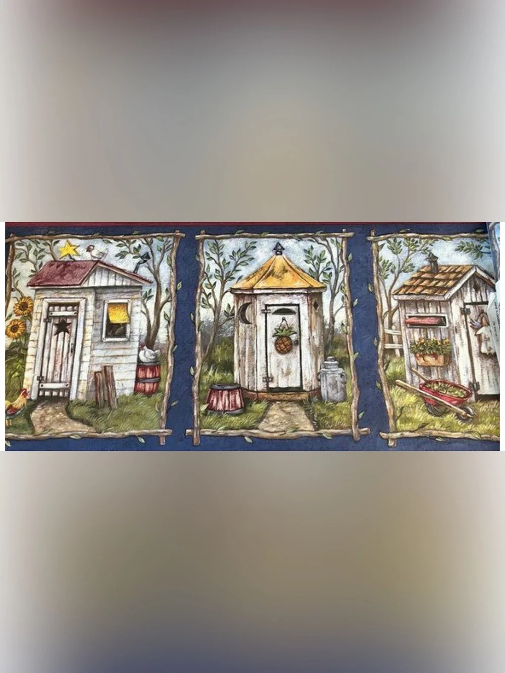 Vintage Warner Border Pattern CUP3361 Wood Houses Country Cottage